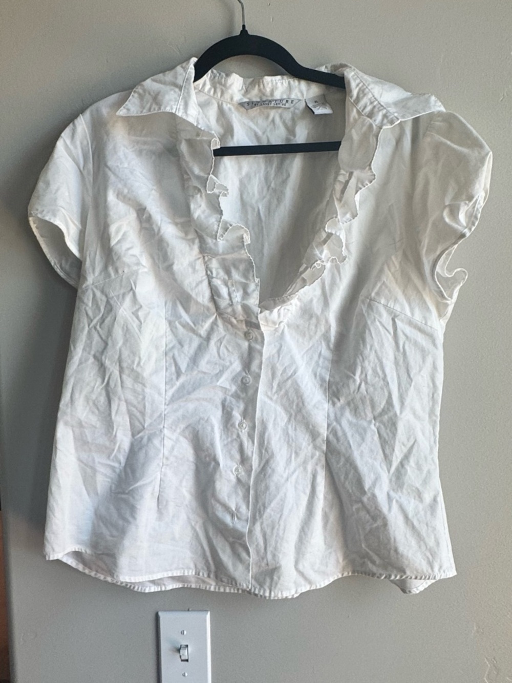 White Puff Sleeve Ruffle Top Cottagecore Coquette Button Front Blouse XL